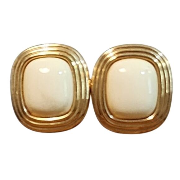 Christian Dior Gold-tone with Cream Enamel Clip Earrings, Vintage 1980's - Picture 1 of 7